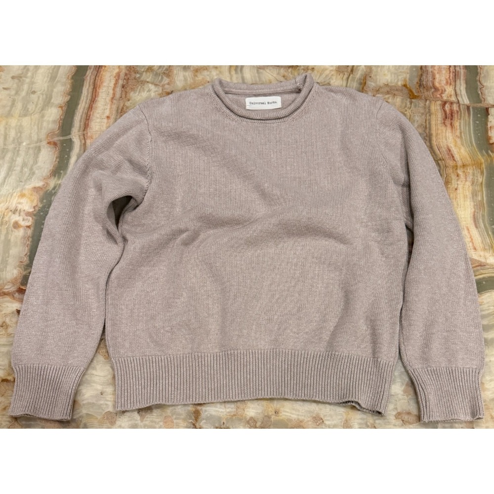 Universal Works Pullover Sweater Mens Sand Beige Ribbed Tight Knit Crew Neck M